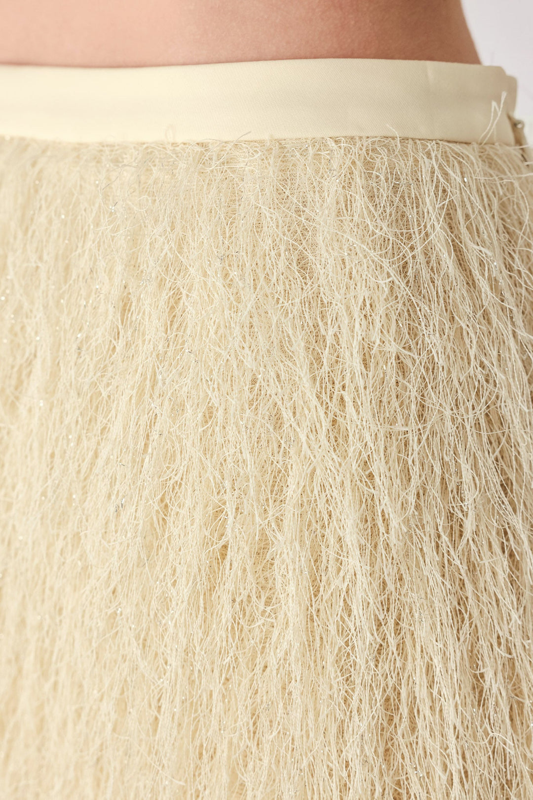 CREAM FEATHERLIGHT EYELASH FRINGE MINI SKIRT