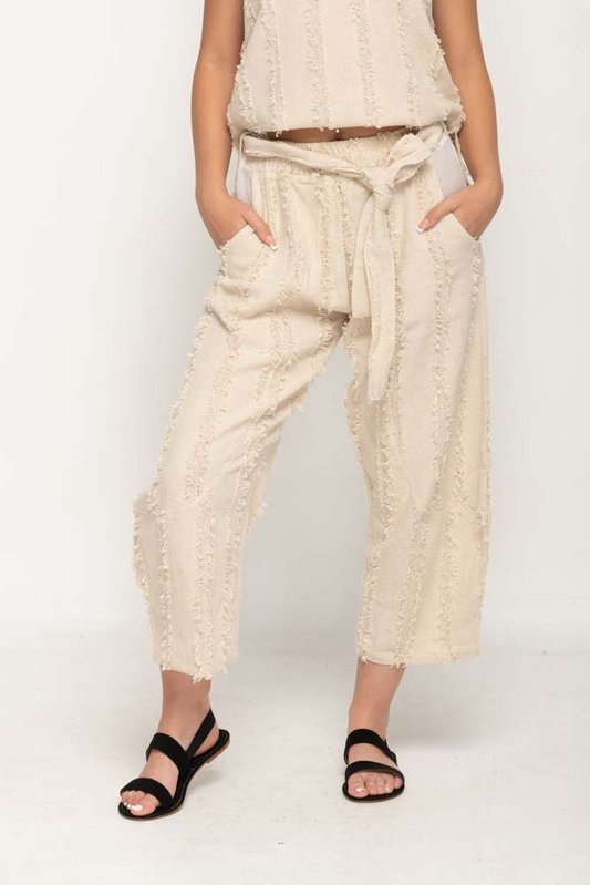Tie Front Fringe Cropped Pants