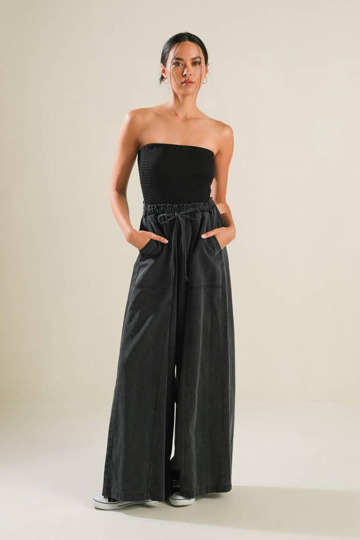 Black Tea with You Mix Media Jumpsuit from KADOU Boutique