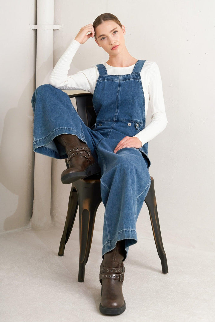 Let Me Talk Denim Cargo Jumpsuit from KADOU Boutique