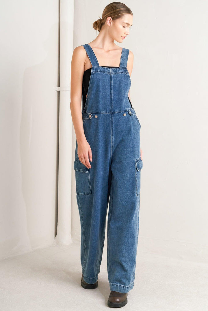 Let Me Talk Denim Cargo Jumpsuit from KADOU Boutique