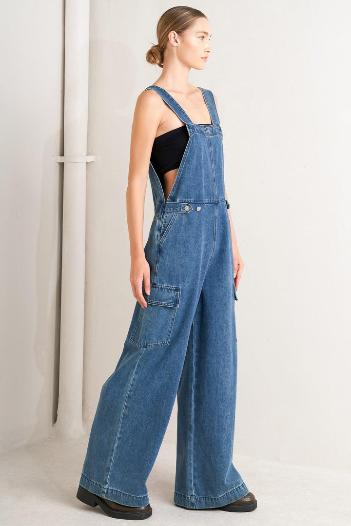 Let Me Talk Denim Cargo Jumpsuit from KADOU Boutique