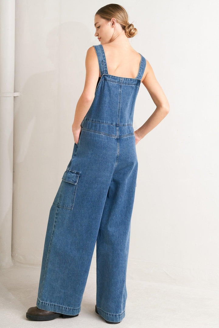 Let Me Talk Denim Cargo Jumpsuit from KADOU Boutique