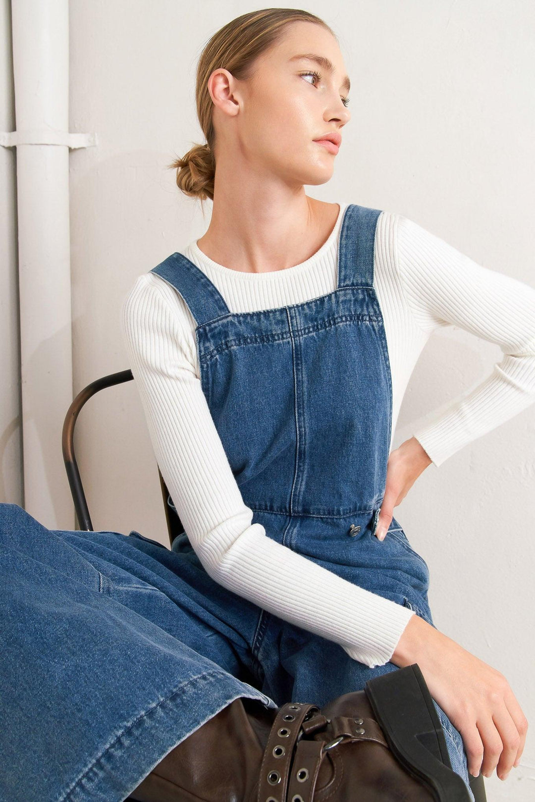 Let Me Talk Denim Cargo Jumpsuit from KADOU Boutique