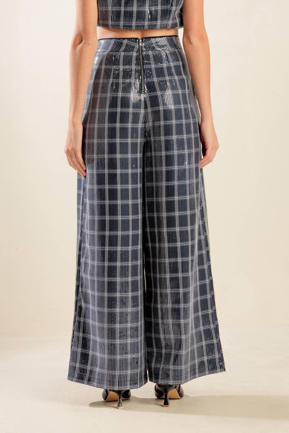 Traveling Far Navy Sequin Pants from KADOU Boutique