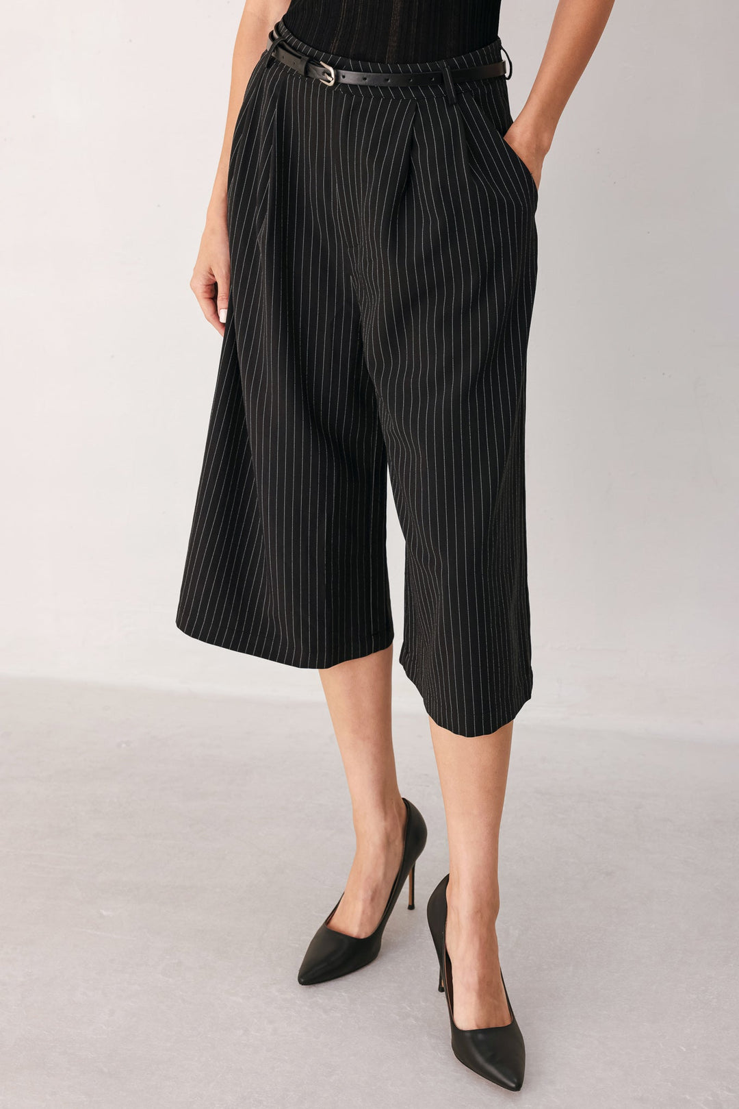 Park Avenue Pinstripe Woven Culotte Pants from KADOU Boutique