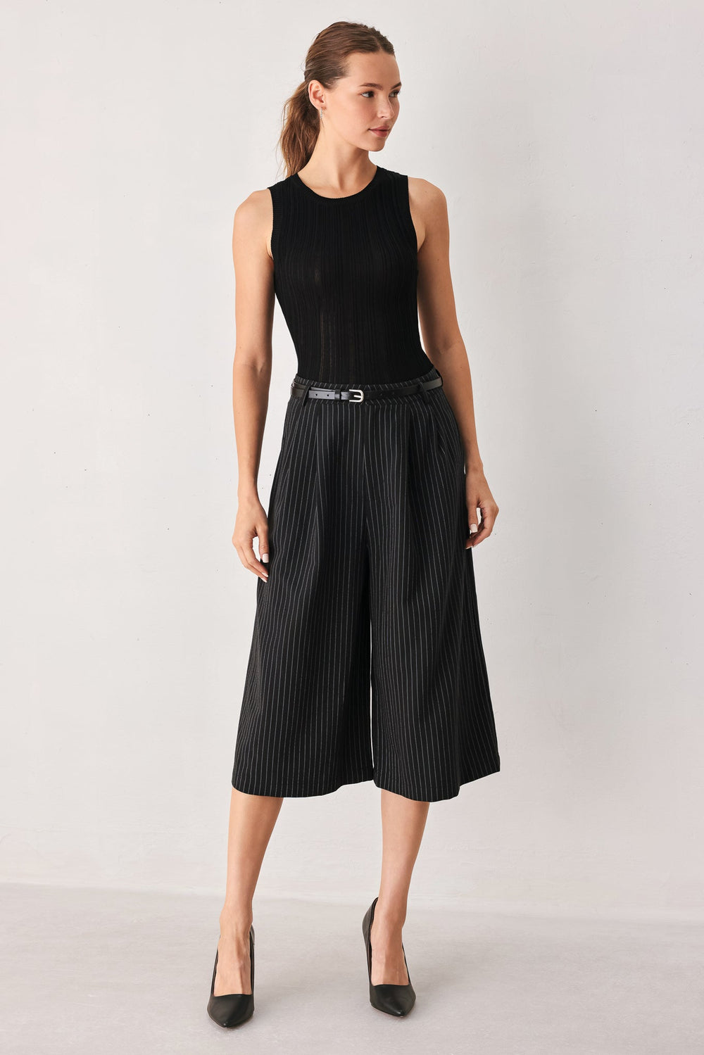Park Avenue Pinstripe Woven Culotte Pants from KADOU Boutique