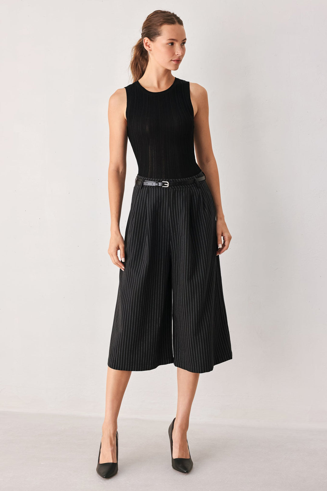 Park Avenue Pinstripe Woven Culotte Pants from KADOU Boutique