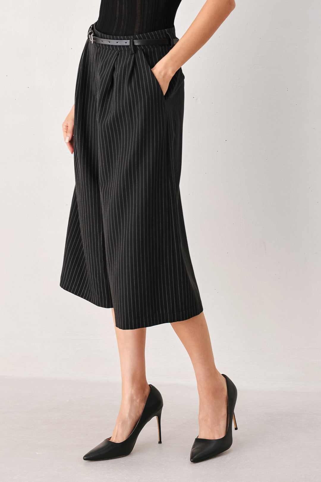 Park Avenue Pinstripe Woven Culotte Pants from KADOU Boutique