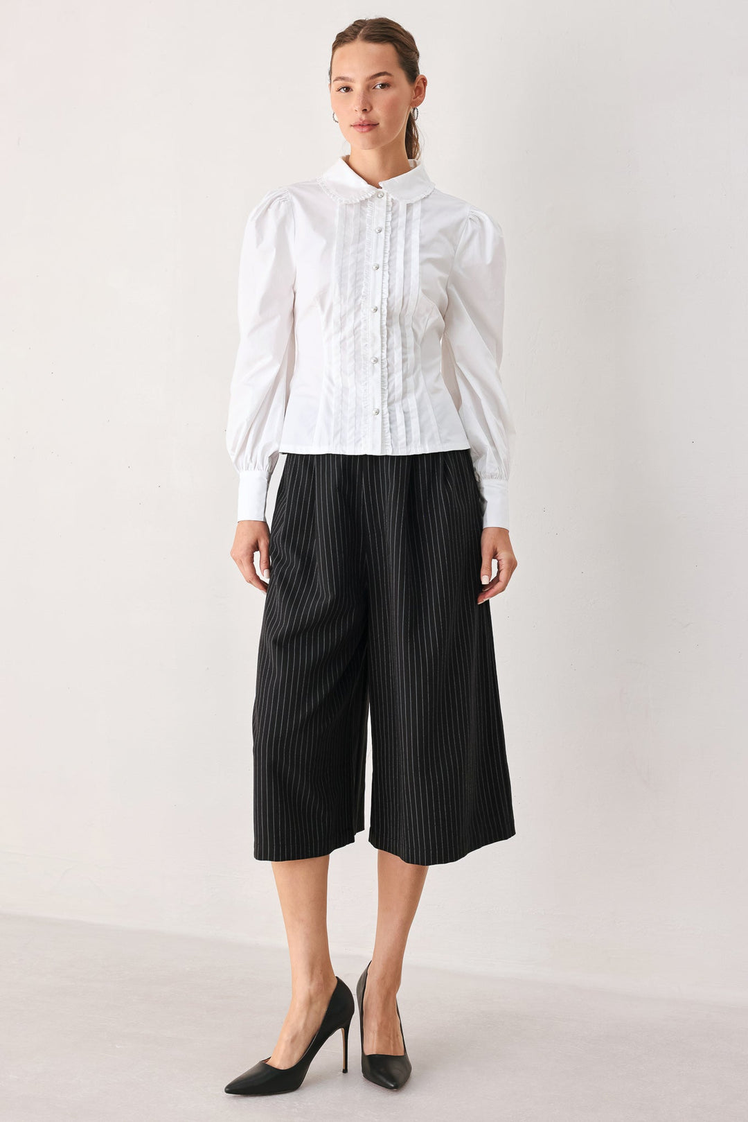 Park Avenue Pinstripe Woven Culotte Pants from KADOU Boutique