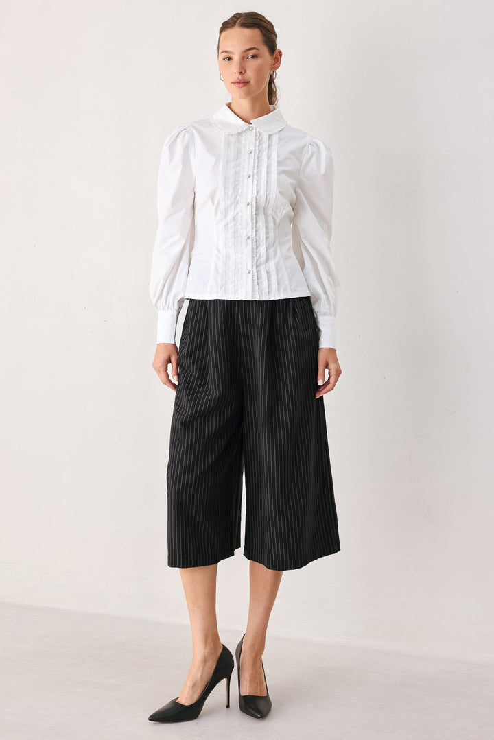 Park Avenue Pinstripe Woven Culotte Pants from KADOU Boutique