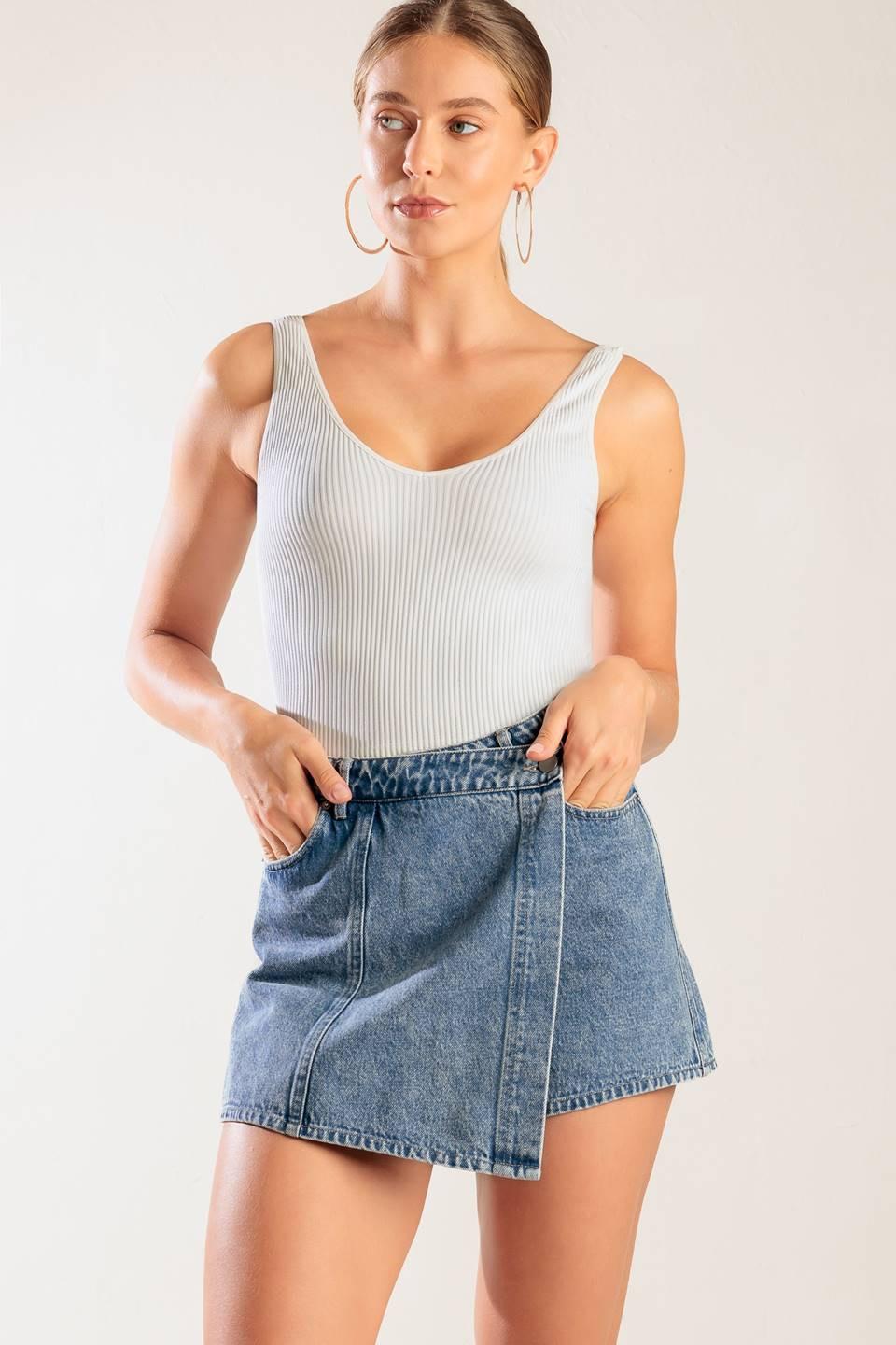 By Chance Denim Skort from KADOU Boutique
