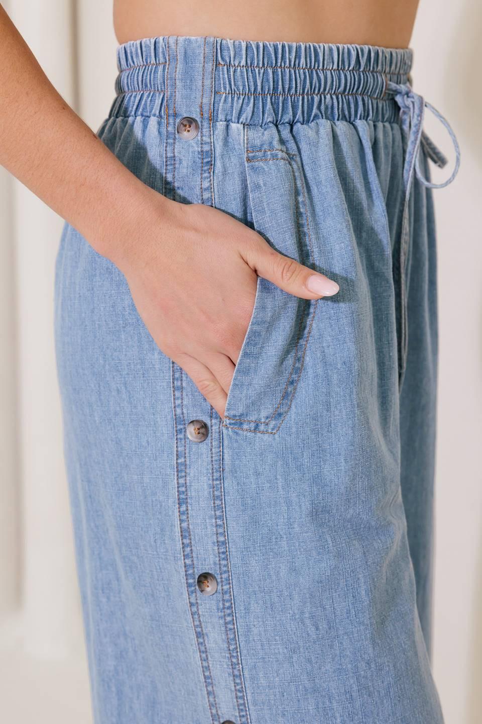 Riverside Sips Light Indigo Chambray Pants from KADOU Boutique