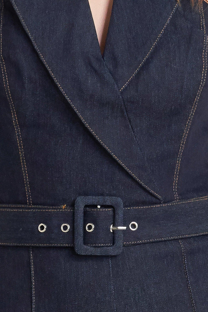 LE BONHEUR V CUT VOW DENIM JUMPSUIT