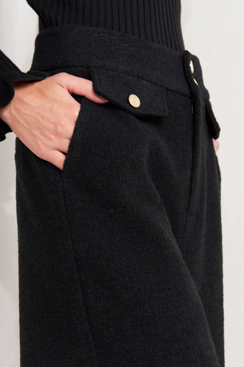 Prestige Volume Black Woven Pants from KADOU Boutique