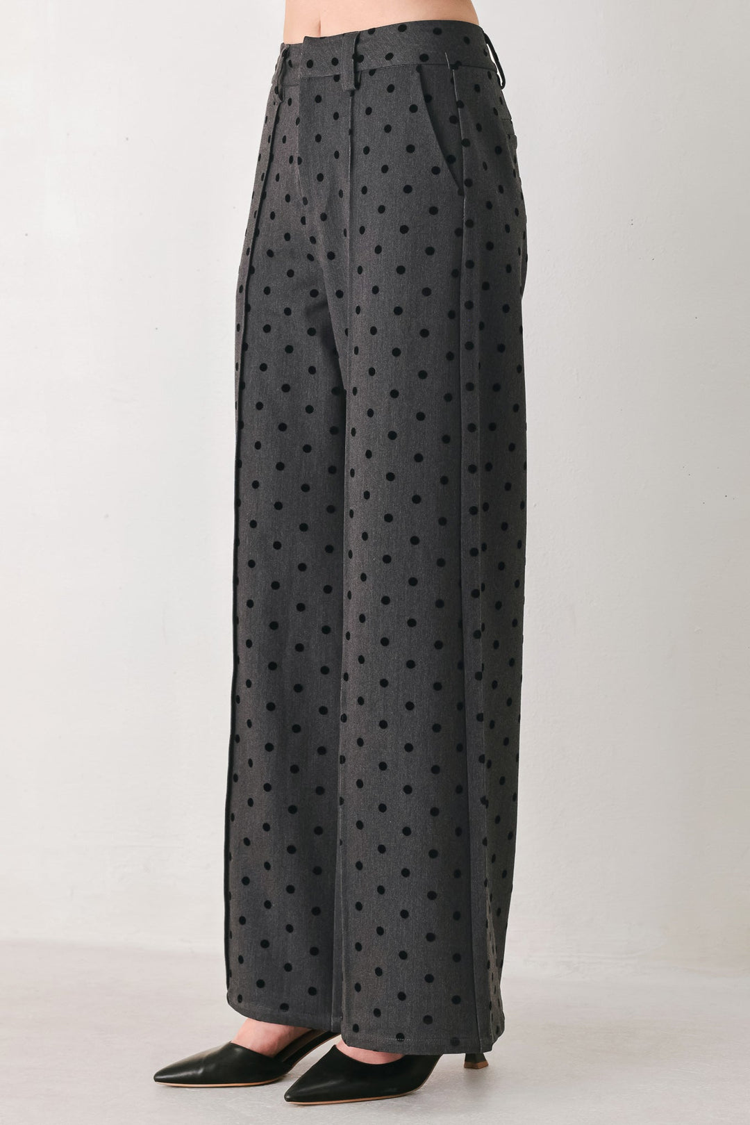 CHARCOAL DOT CHARCOAL WIDE-LEG PANTS
