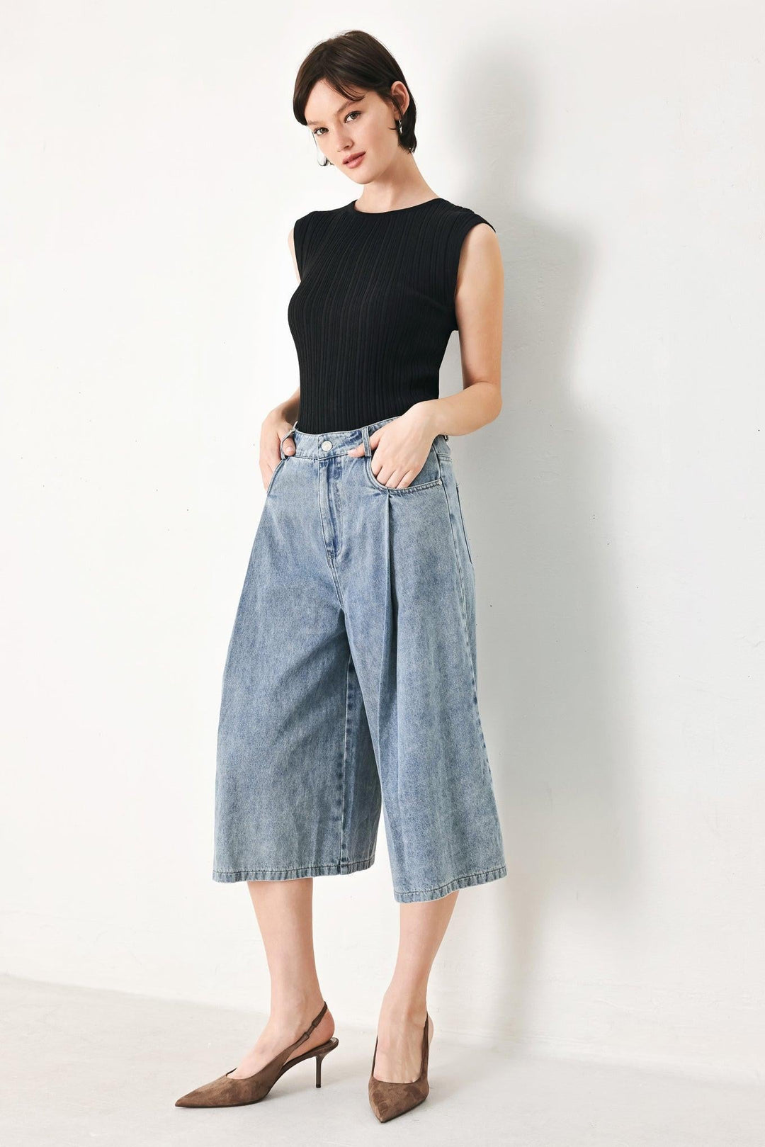 SKY CHARMER DENIM CULOTTE PANTS