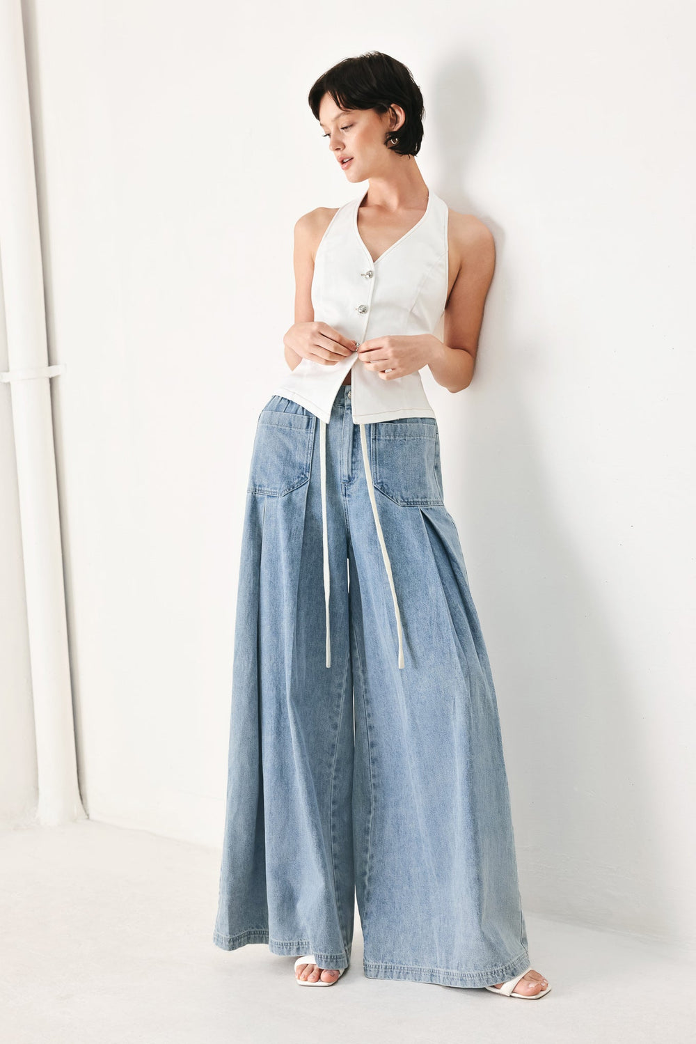 Cloud Wash Palazzo Denim Pants from KADOU Boutique