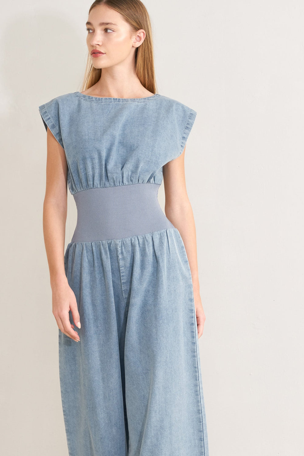 Running in Denim Jumpsuit from KADOU Boutique