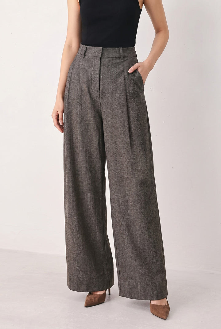 Cocoa Structure Brown Wide-Leg Pants from KADOU Boutique
