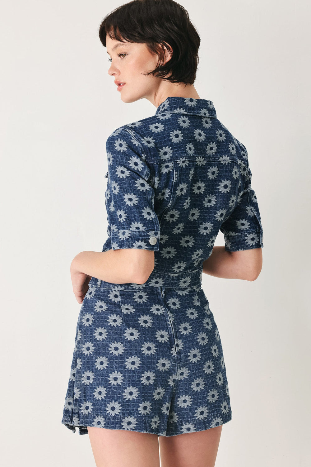 Sweet Daisy Woven Jacquard Denim Skort from KADOU Boutique
