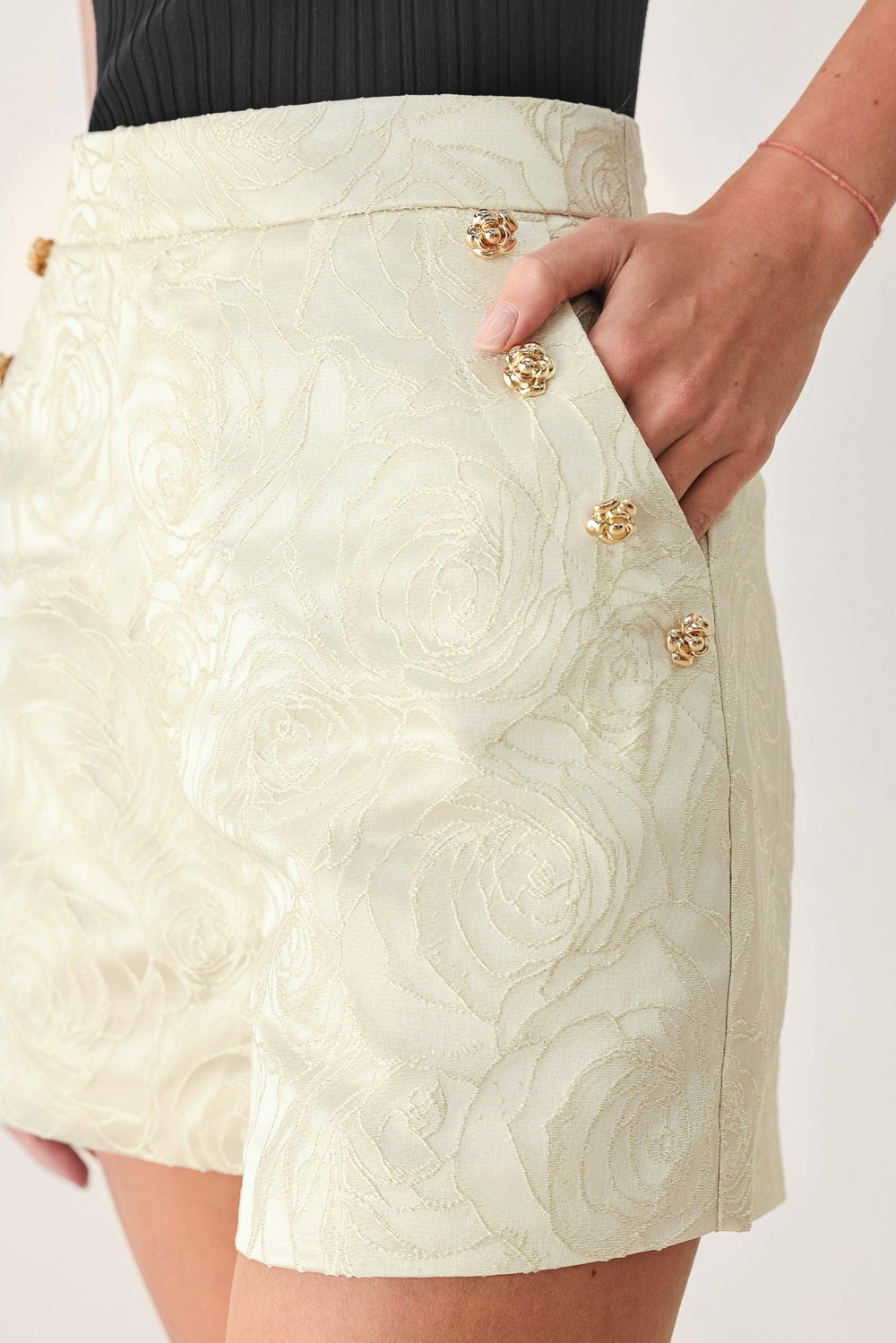 Marzipan Floral Woven Jacquard Shorts from KADOU Boutique
