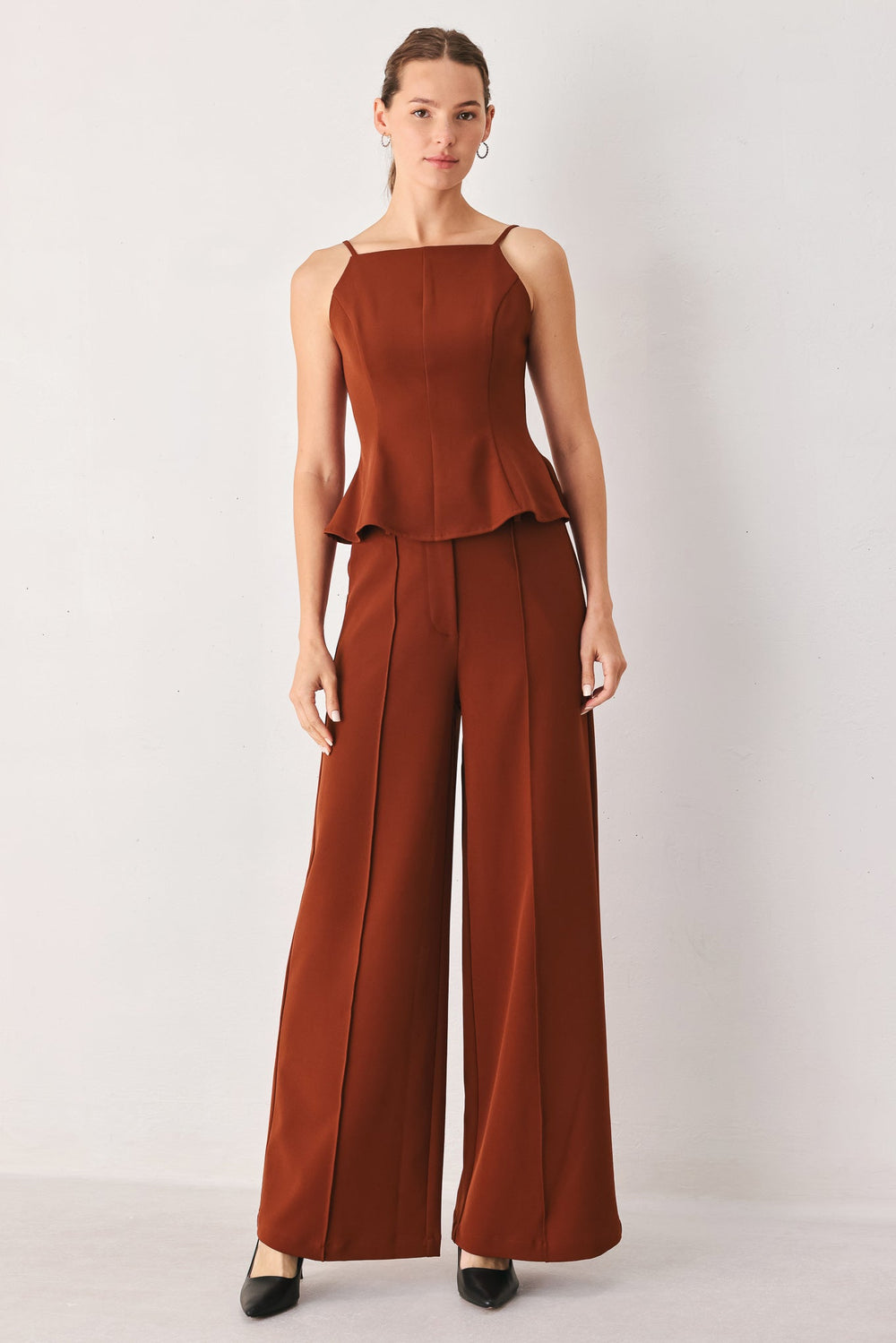 Autumn Rust Flowy Wide Leg Woven Pants from KADOU Boutique