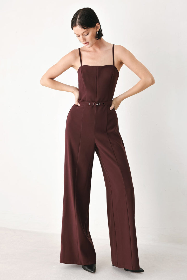 Burgundy Modern Muse Woven Jumpsuit from KADOU Boutique