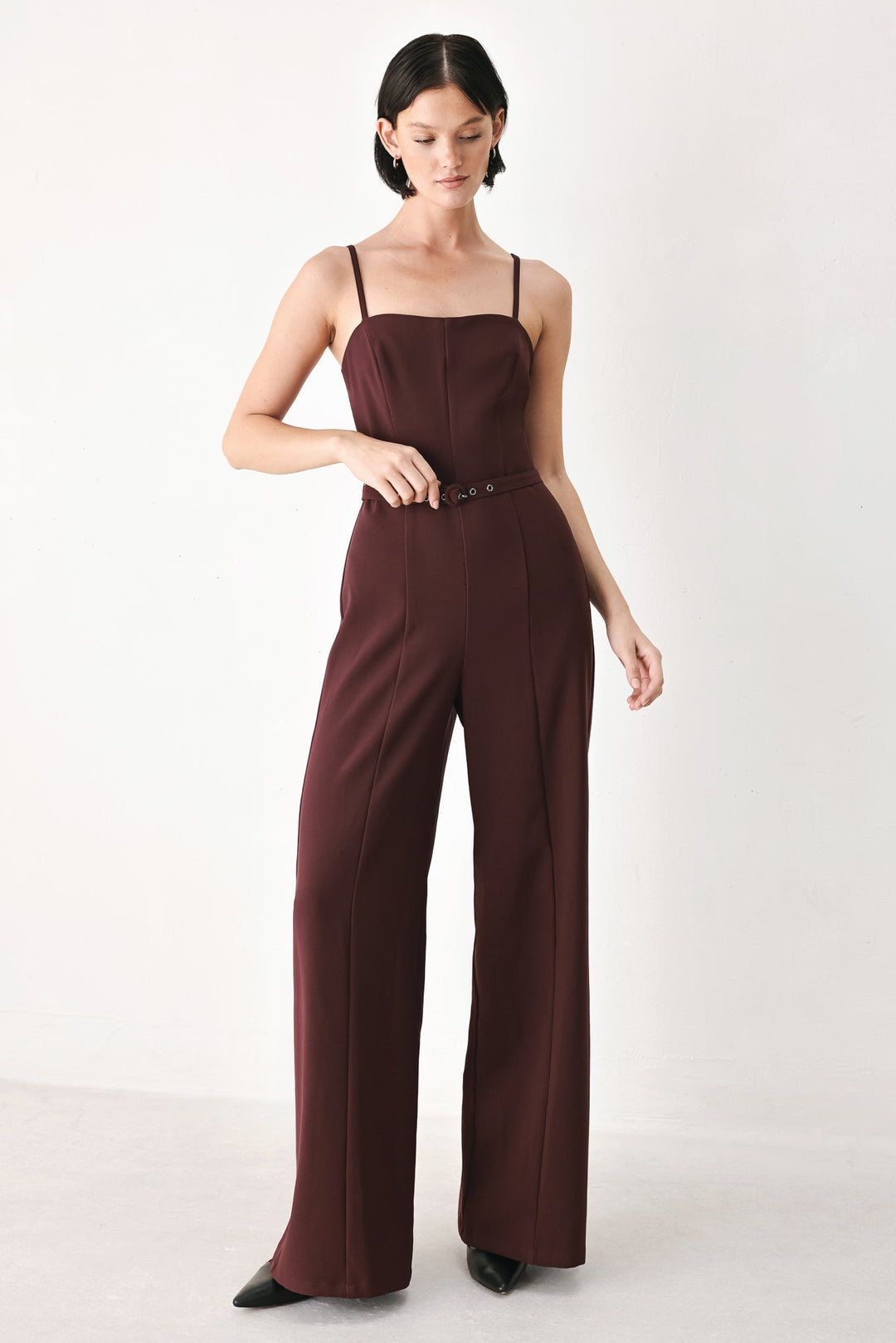 Burgundy Modern Muse Woven Jumpsuit from KADOU Boutique