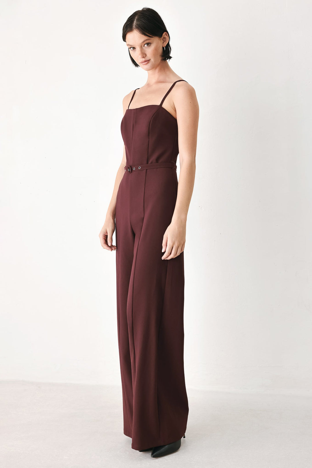 Burgundy Modern Muse Woven Jumpsuit from KADOU Boutique