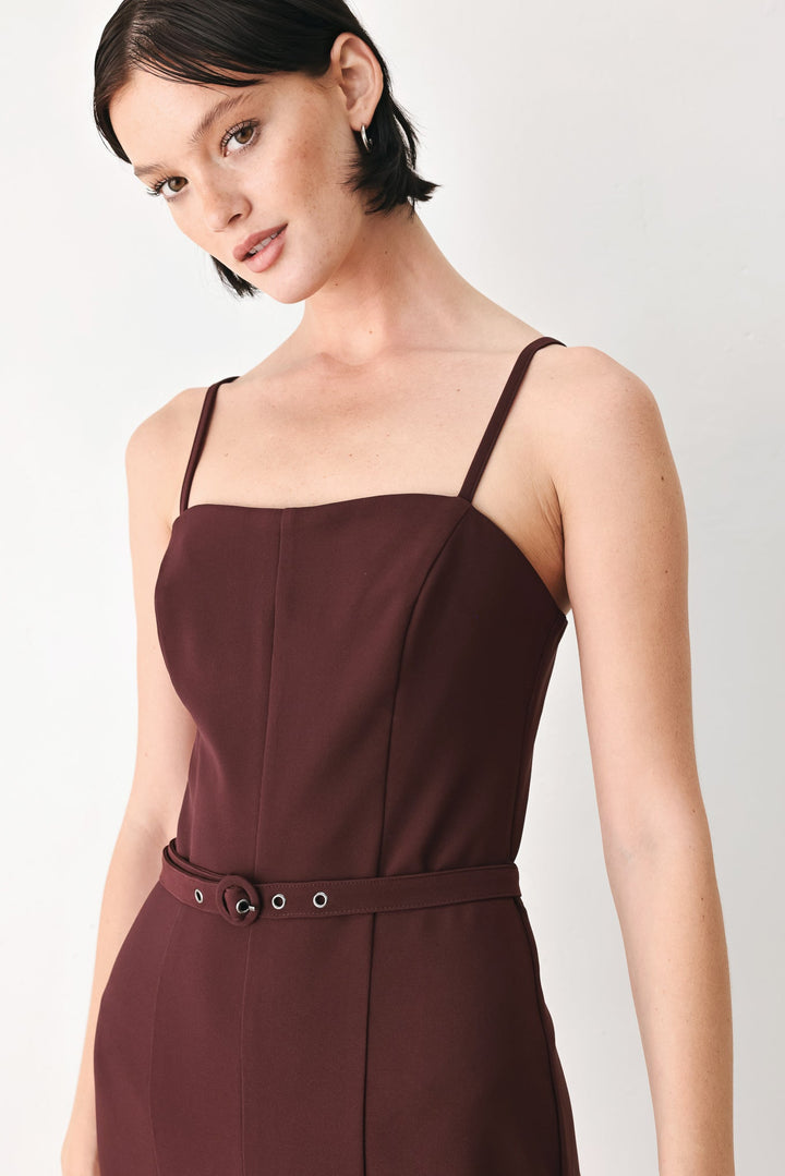 Burgundy Modern Muse Woven Jumpsuit from KADOU Boutique