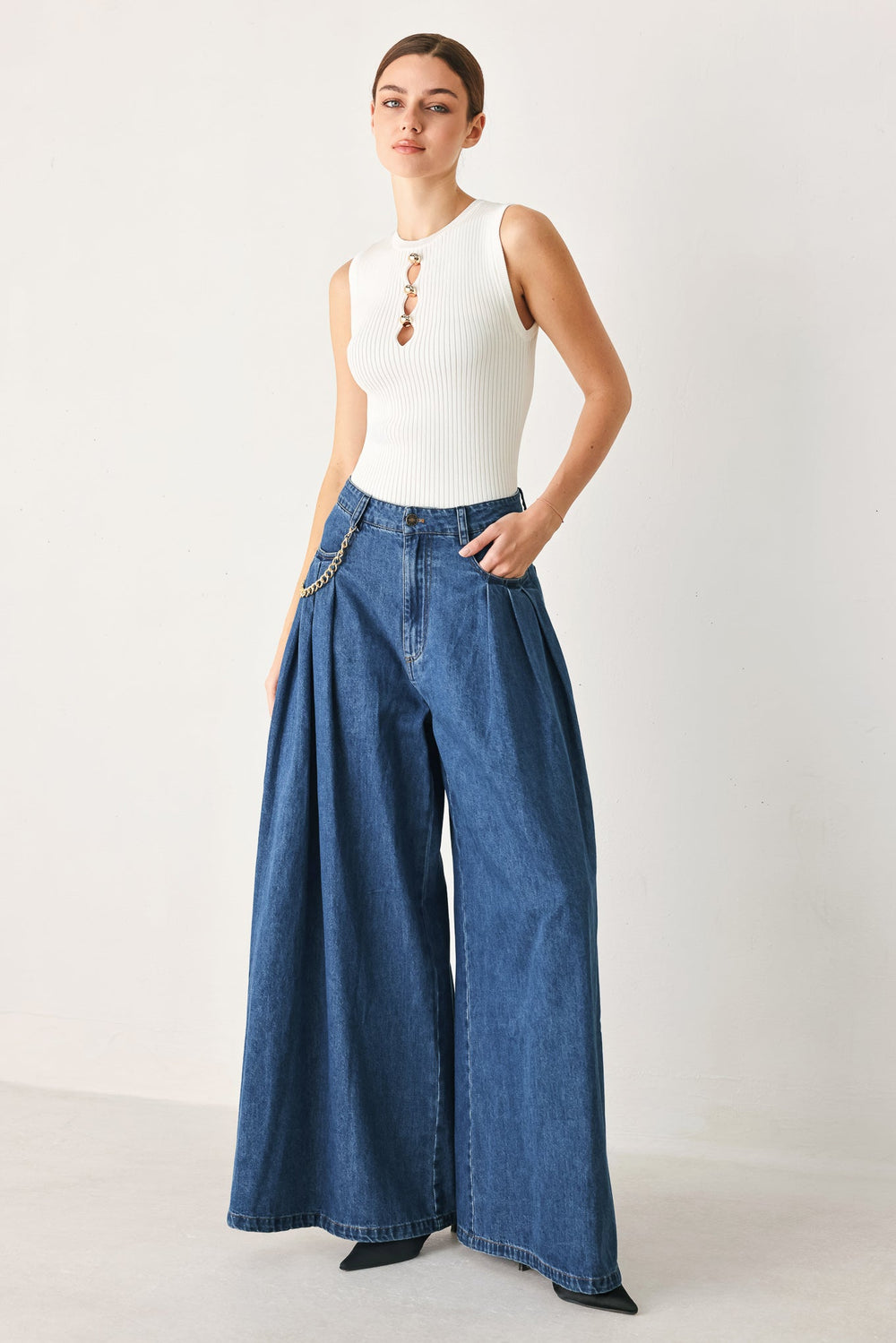 Statement Blue Wide Leg Denim Pants from KADOU Boutique
