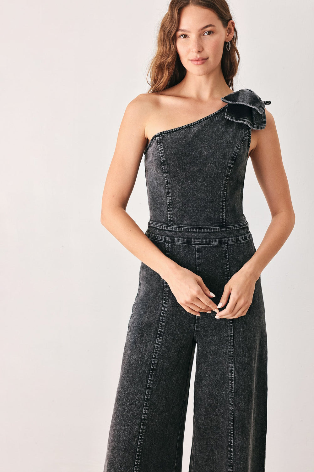 Graphite Petal Edge Denim Jumpsuit from KADOU Boutique