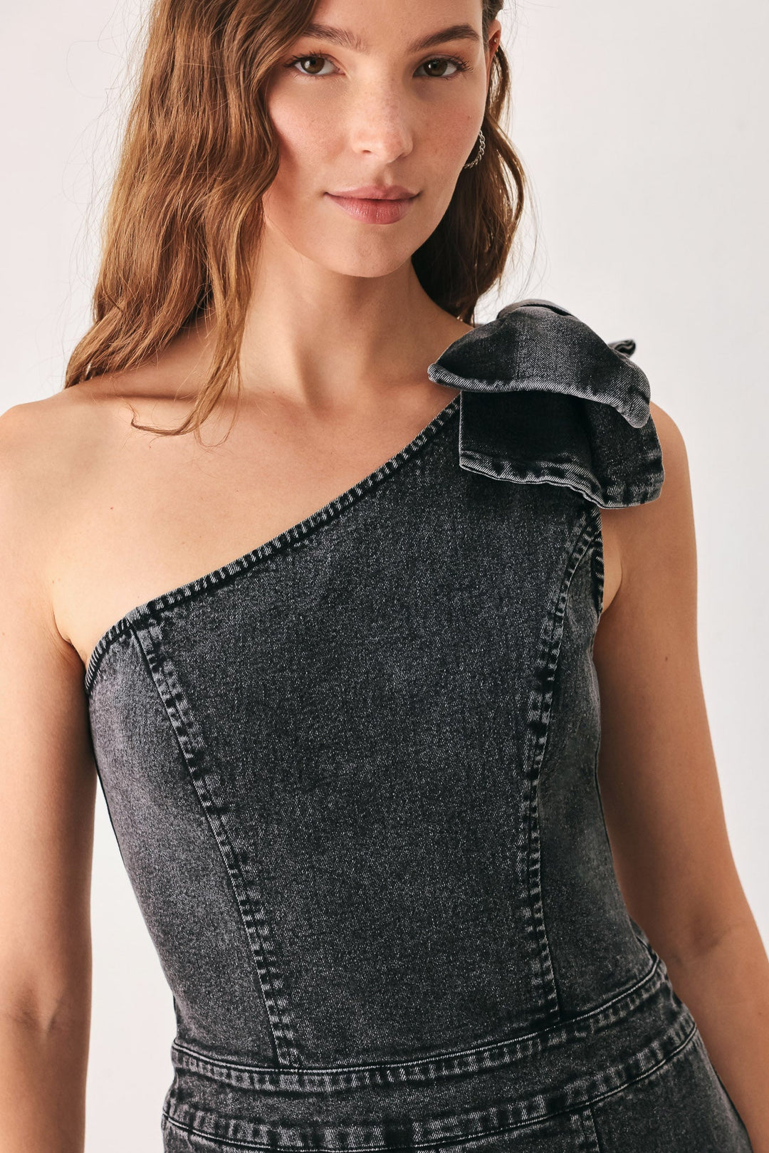 GRAPHITE PETAL EDGE DENIM JUMPSUIT