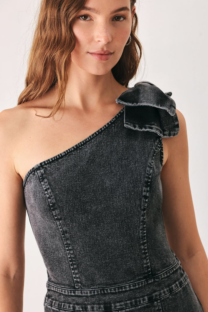 GRAPHITE PETAL EDGE DENIM JUMPSUIT