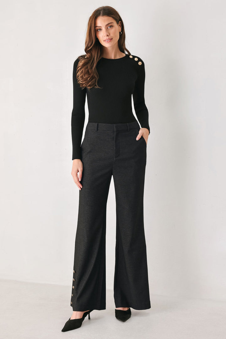 COMMAND NOIR BLACK BUTTON-HEM FLARE PANTS