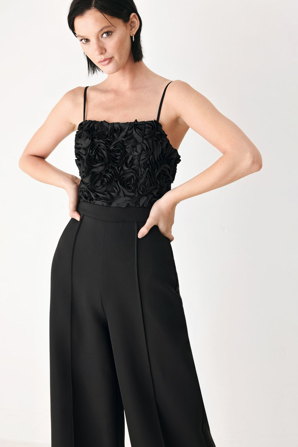 Rose All Night Rosette Wide Leg Jumpsuit from KADOU Boutique
