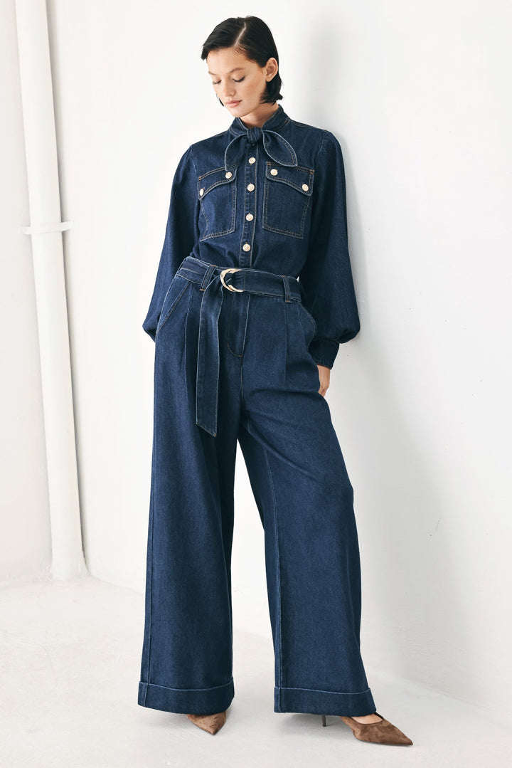 Deep Indigo Modern Muse Denim Pants from KADOU Boutique