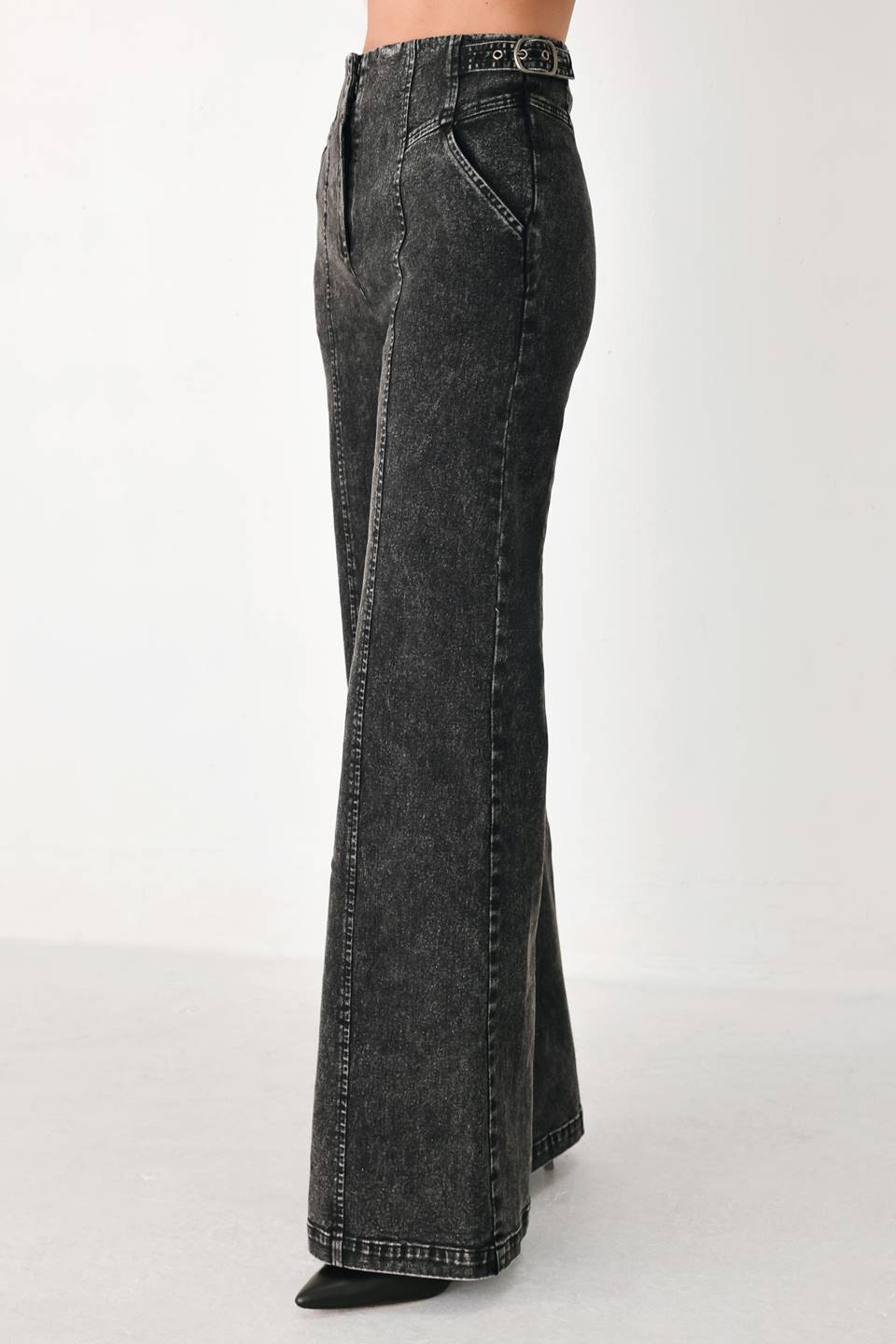 City Limits Black Denim Wide Leg Pants from KADOU Boutique