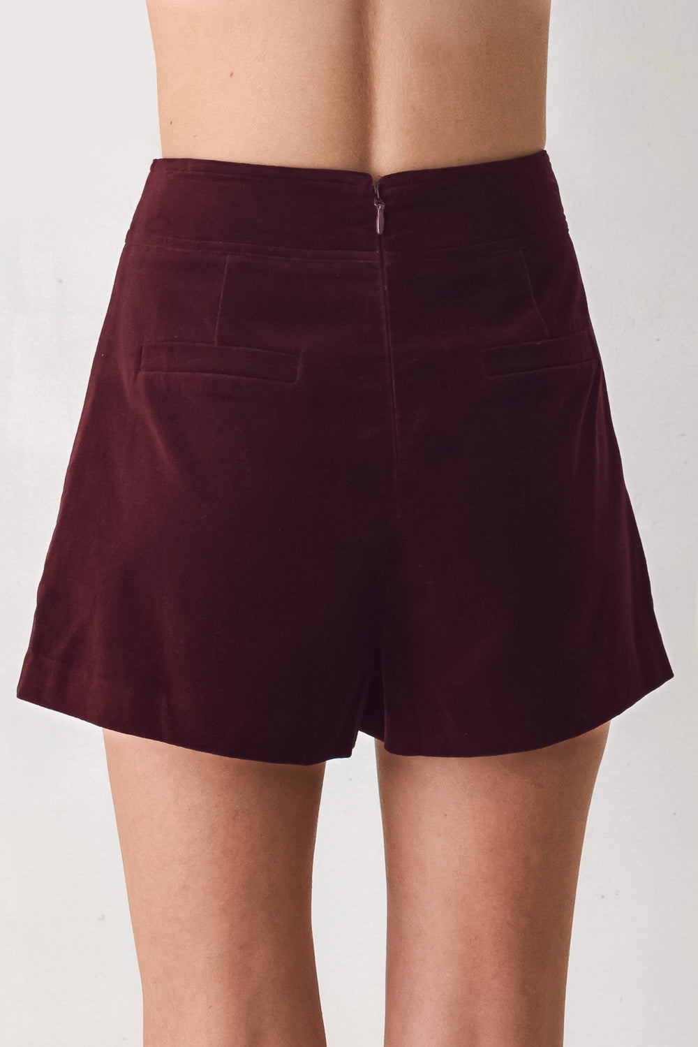 Bordeaux Velvet Burgundy Button-Detail Skort from KADOU Boutique