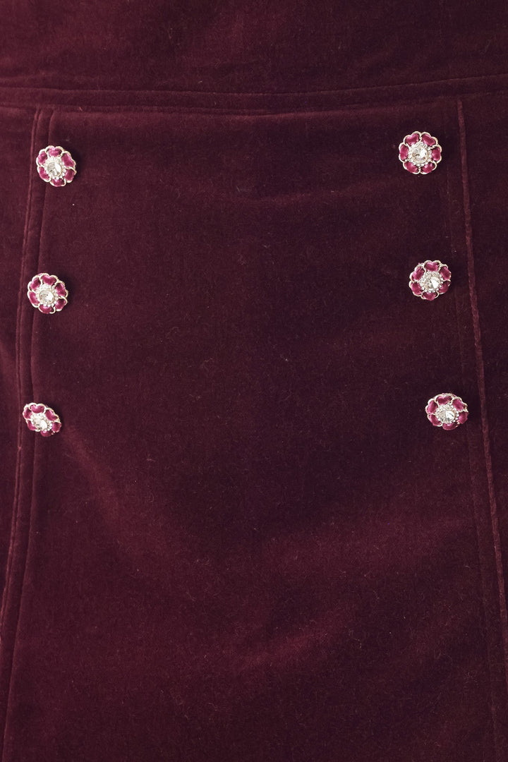 BORDEAUX VELVET BURGUNDY BUTTON-DETAIL SKORT