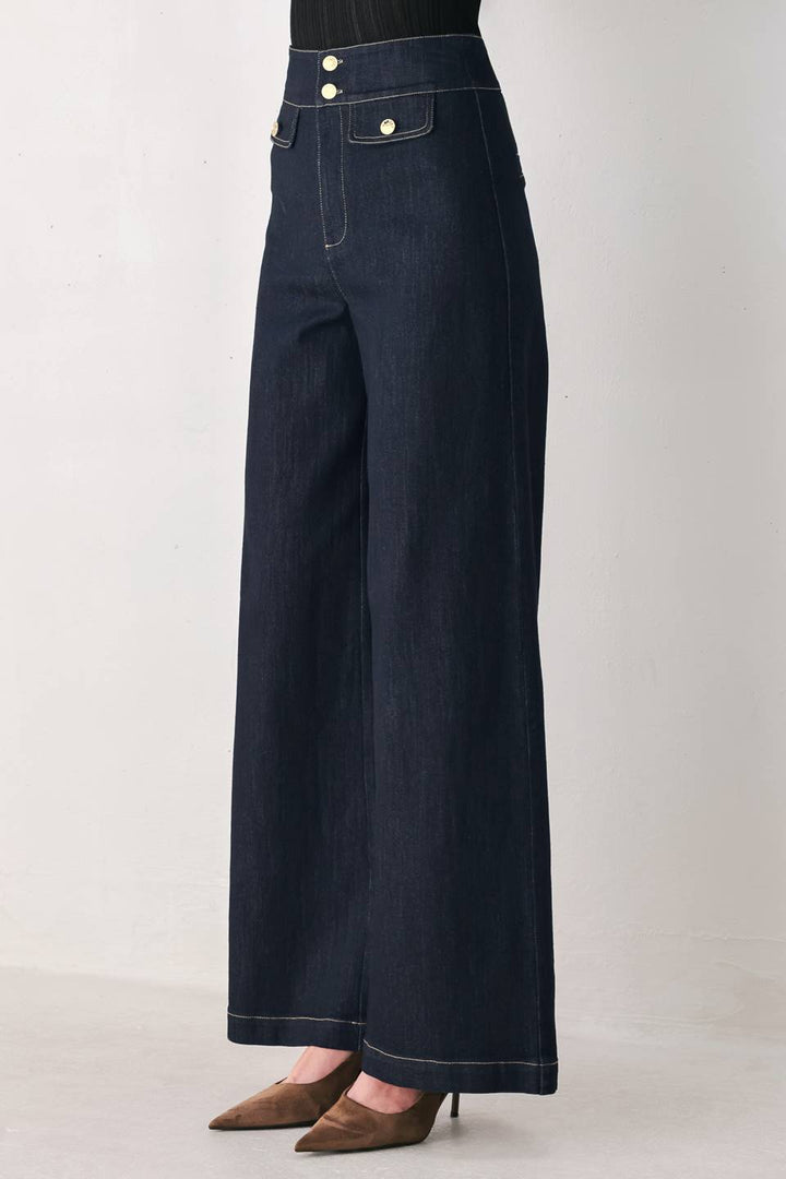 INDIGO ICON DARK INDIGO BUTTON-DETAIL WIDE-LEG JEANS