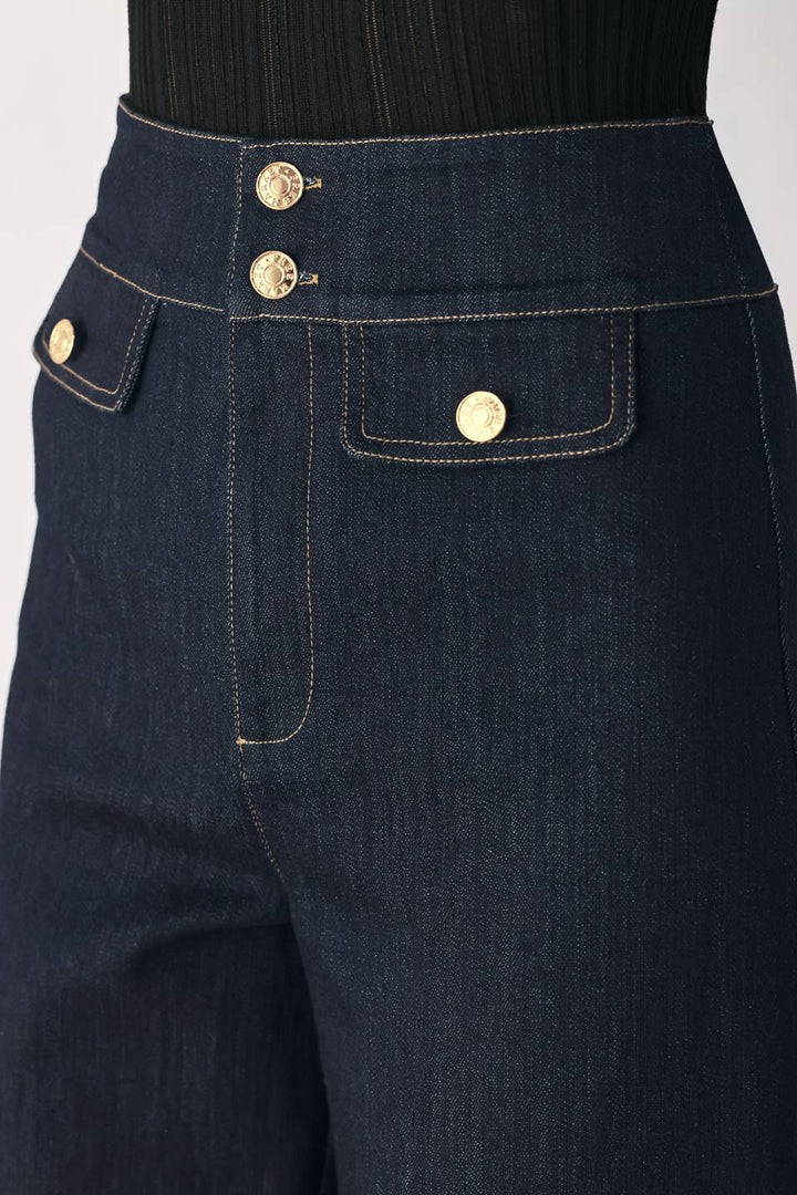 INDIGO ICON DARK INDIGO BUTTON-DETAIL WIDE-LEG JEANS