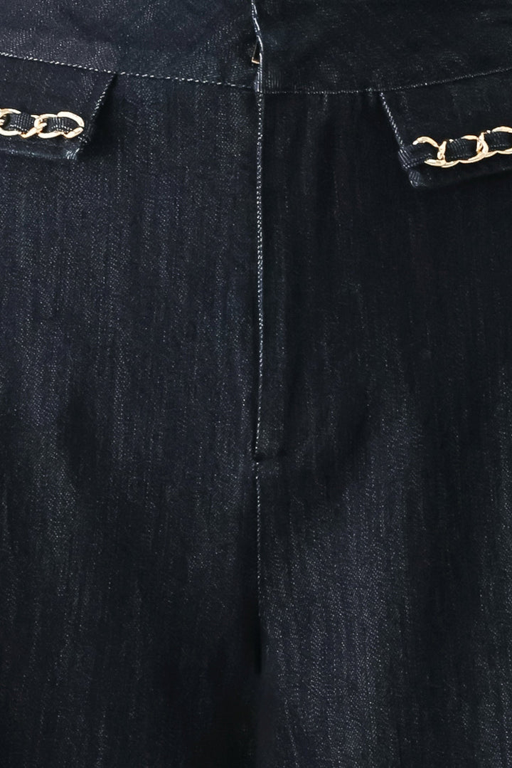 AFTER HOURS INDIGO CHAIN-TRIM WIDE-LEG JEANS