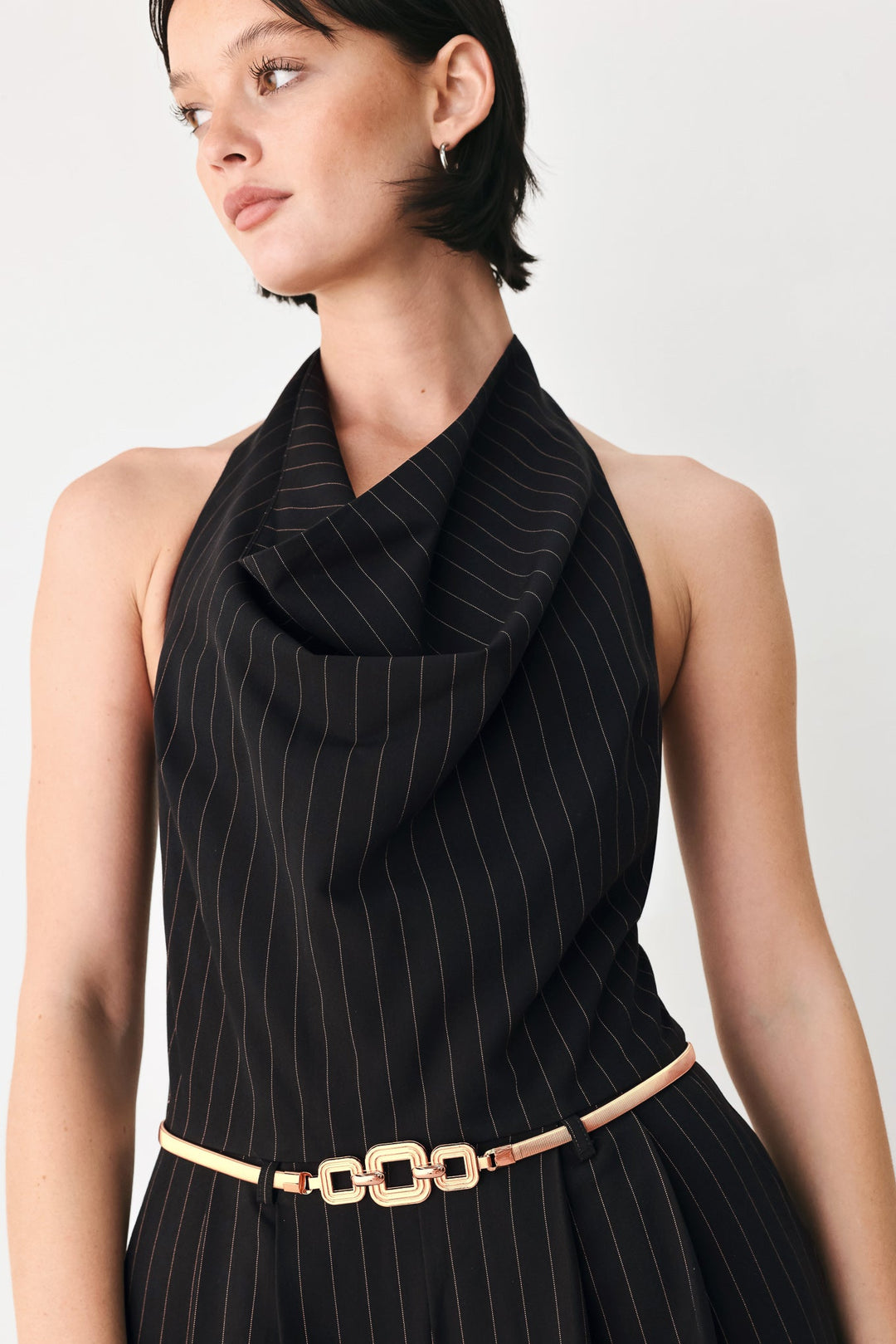 Midnight Poise Black Halter Belted Wide-Leg Jumpsuit from KADOU Boutique