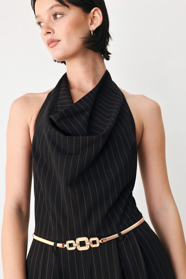 Midnight Poise Black Halter Belted Wide-Leg Jumpsuit from KADOU Boutique