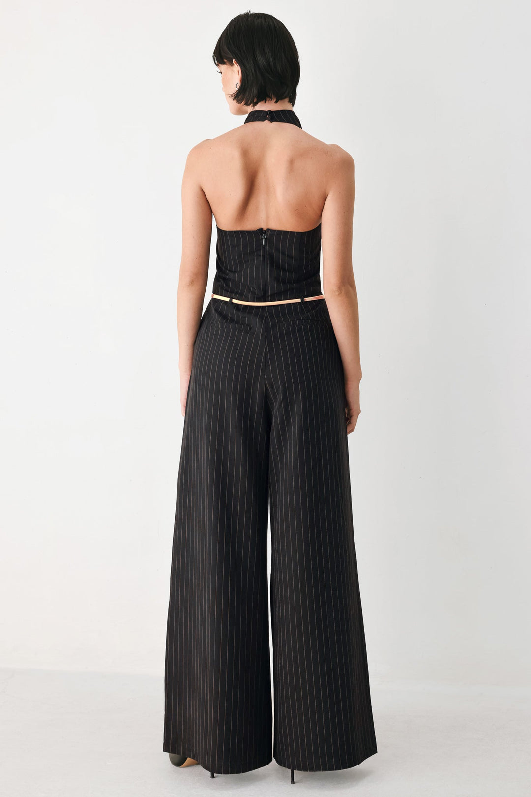 Midnight Poise Black Halter Belted Wide-Leg Jumpsuit from KADOU Boutique
