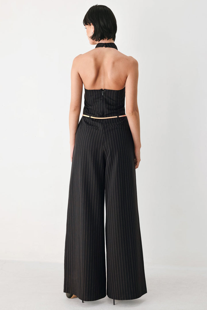 Midnight Poise Black Halter Belted Wide-Leg Jumpsuit from KADOU Boutique