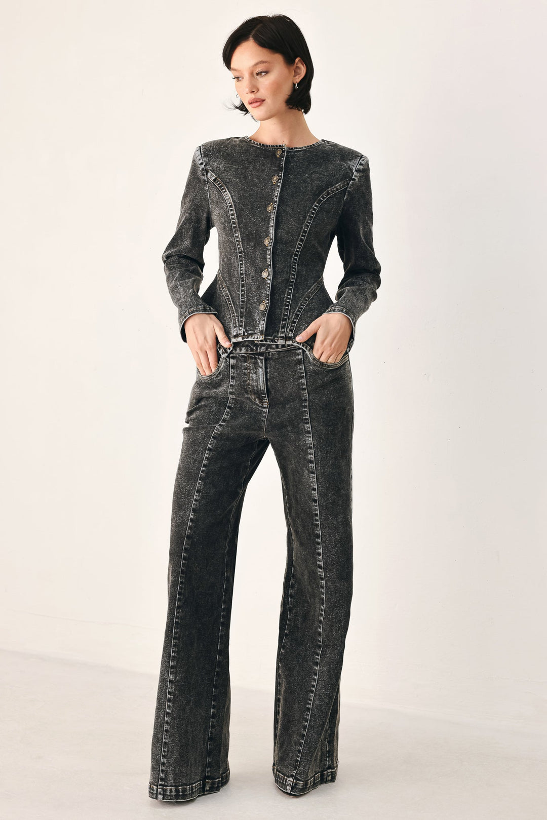 Downtown Edge Crossover Denim Pants from KADOU Boutique