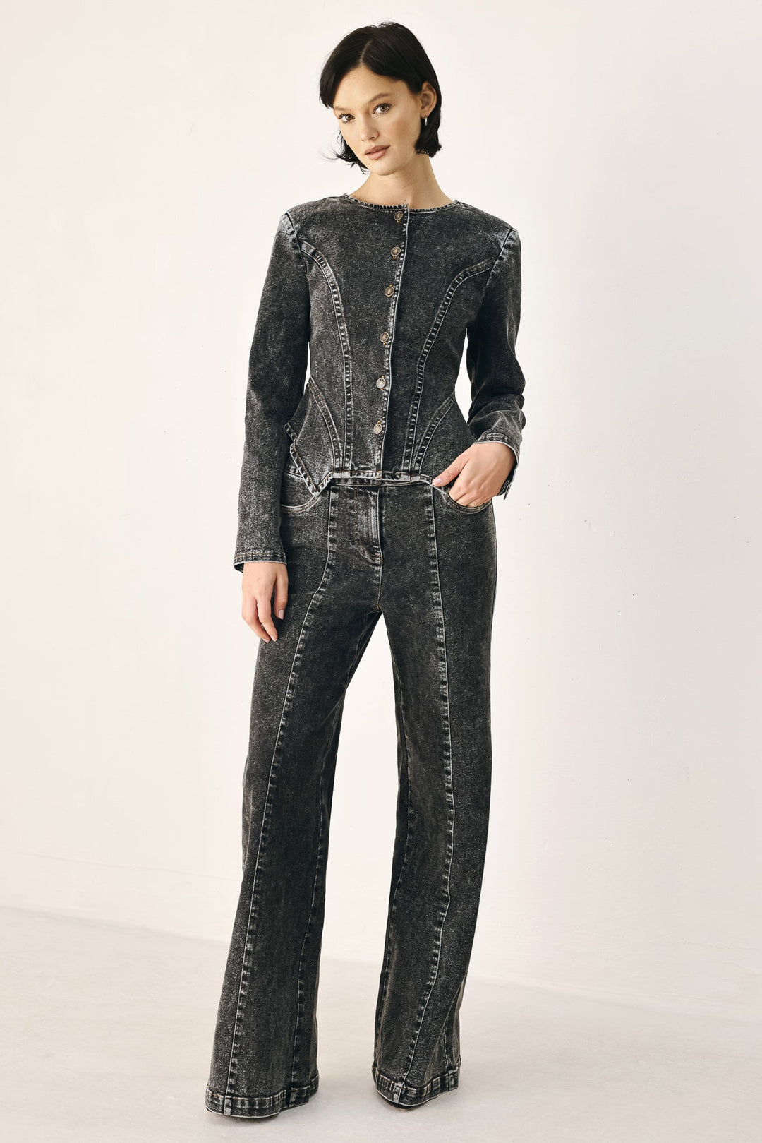 Downtown Edge Crossover Denim Pants from KADOU Boutique